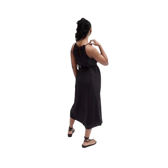 Gap Black Halter Midi Dress Size L Linen Blend Belted Relaxed Fit Flattering - Picture 2 of 11